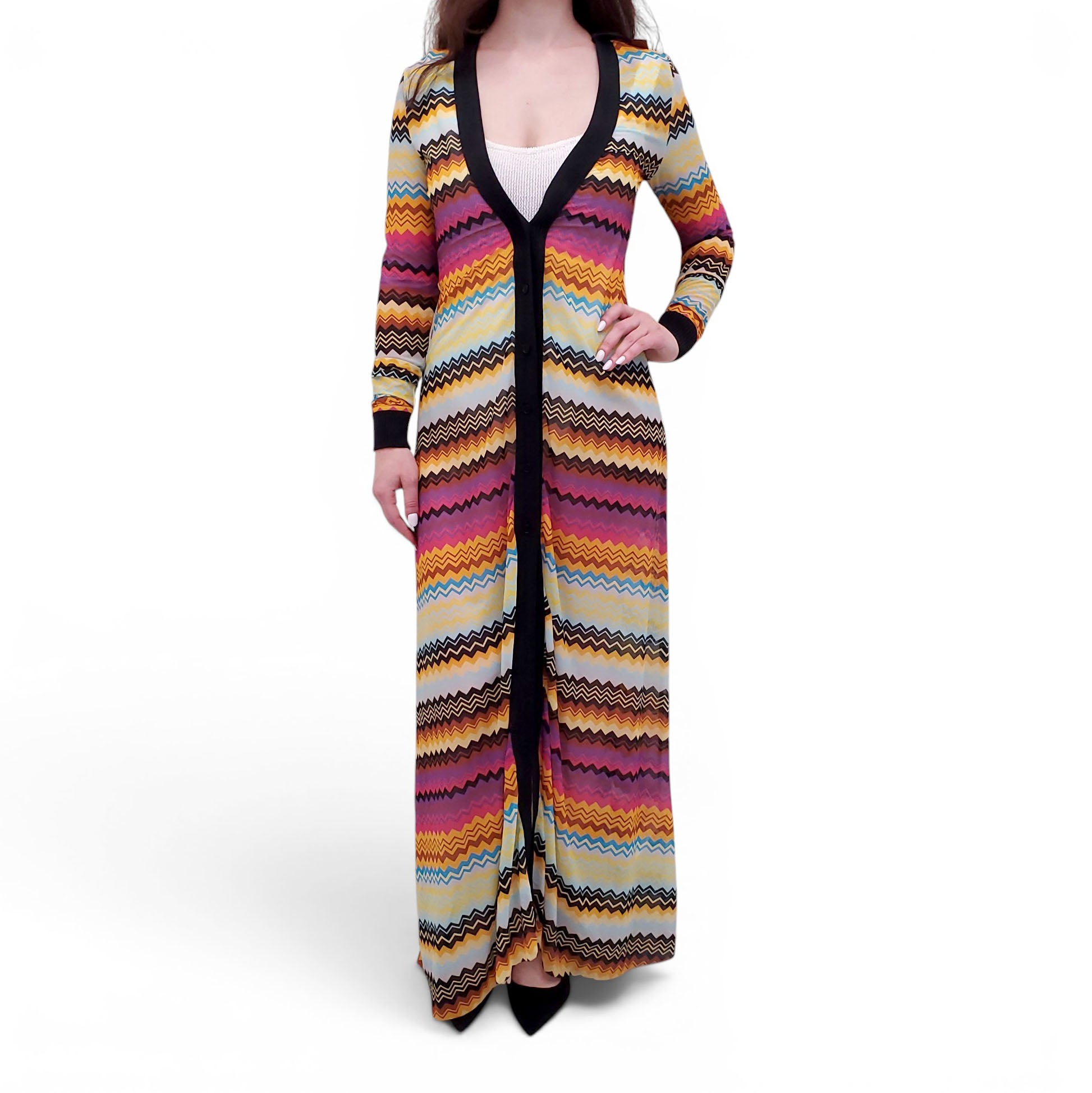 missoni mesh dress MISSONI ZIGZAG PATTERNED MAXI MESH COVER-UP DRESS - SIZE 42