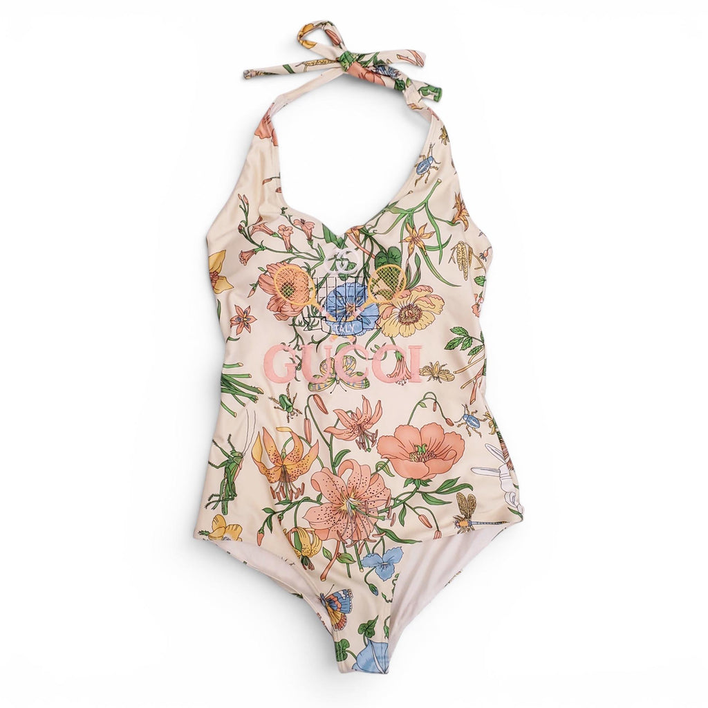 GUCCI LOGO FLORAL SWIMSUIT - SIZE XS