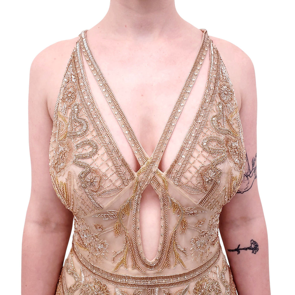 ROBERTO CAVALLI GOLD SEQUIN GOWN - SIZE 42
