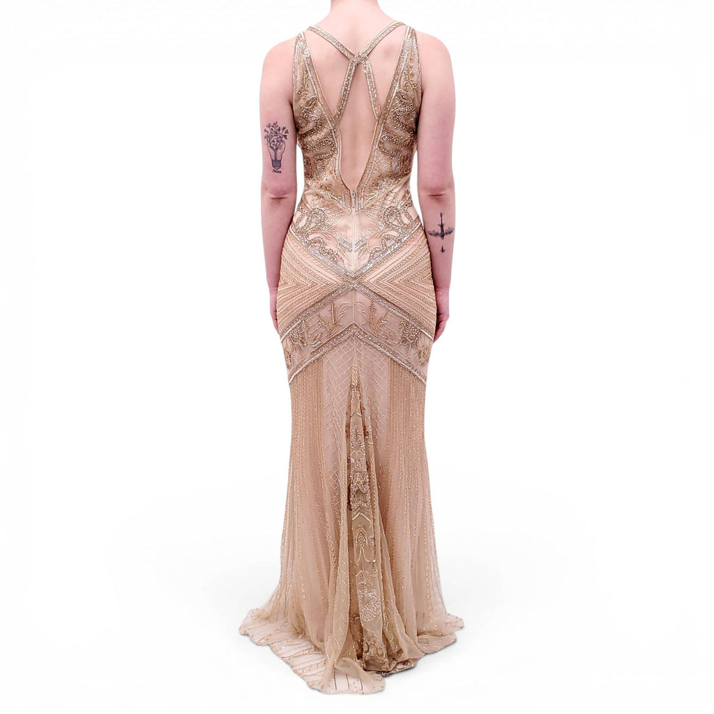 ROBERTO CAVALLI GOLD SEQUIN GOWN - SIZE 42