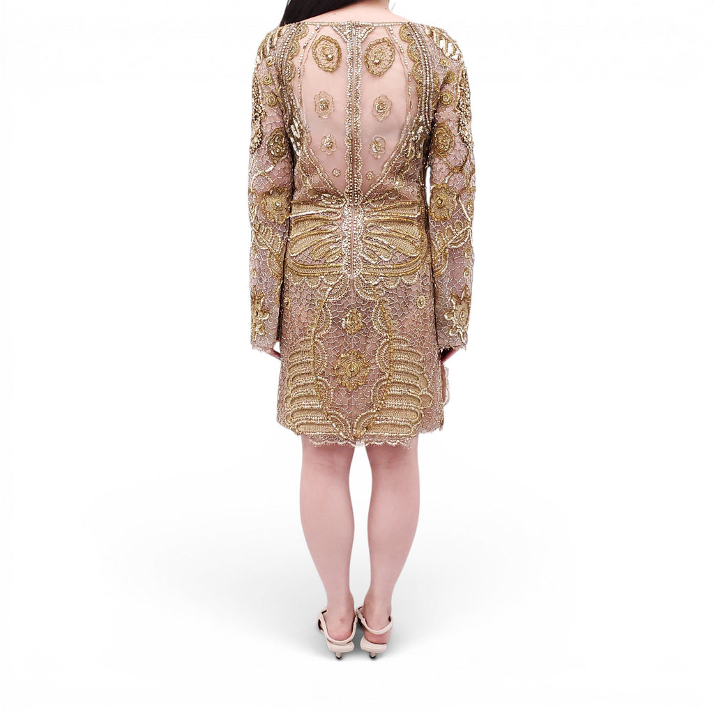 EMILIO PUCCI RUNWAY GOLD SEQUIN SKULL PATTERNED DRESS - SIZE 10