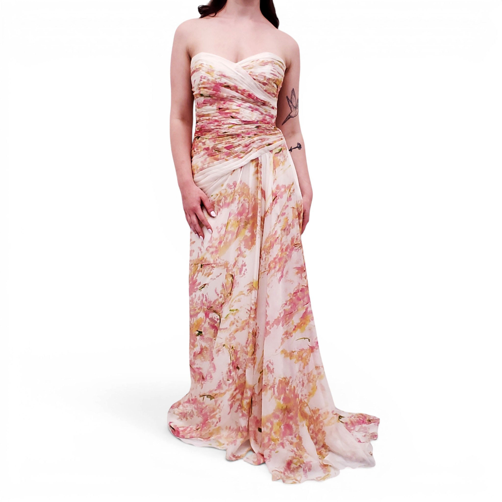 MONIQUE LHUILLIER FLORAL WATERCOLOUR GOWN - SIZE 4