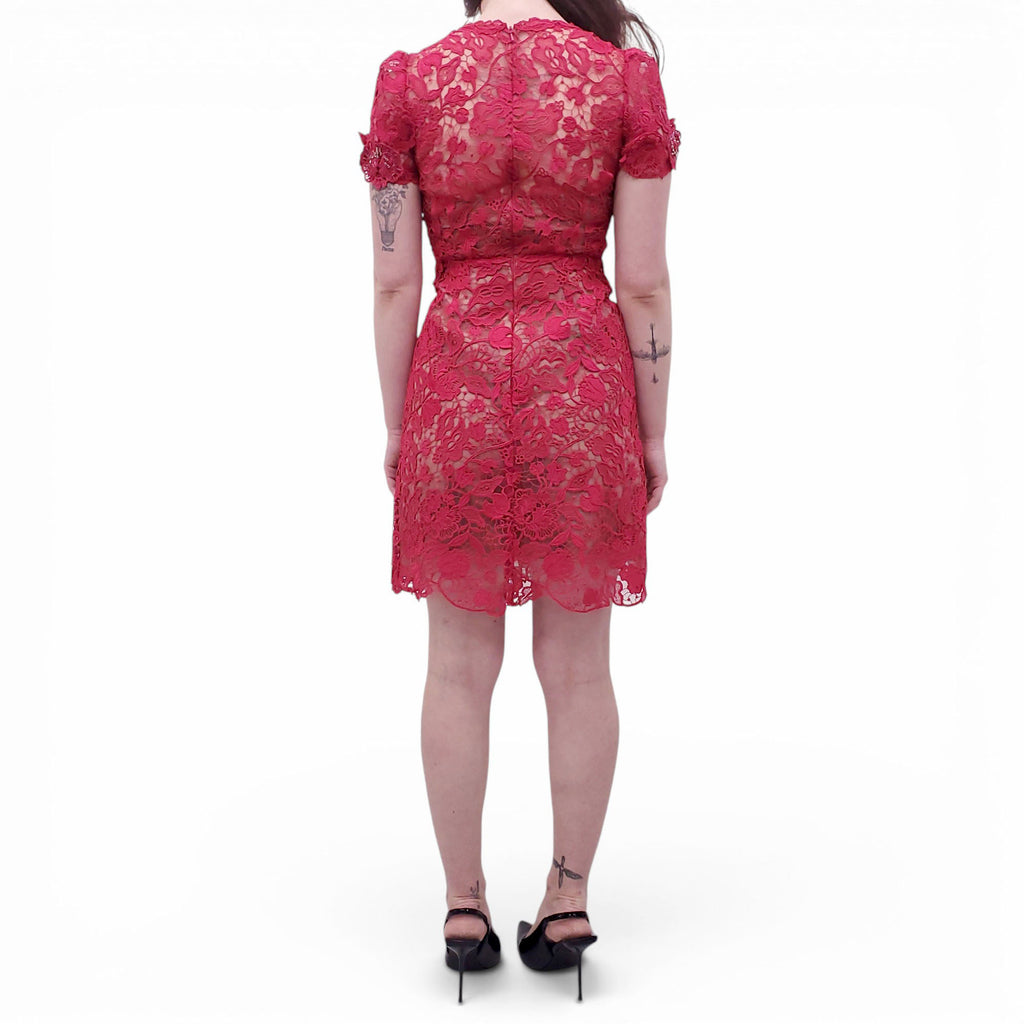 MARCHESA RUNWAY BERRY DEEP-V NECKLINE LACE MINI COCKTAIL DRESS - SIZE 0