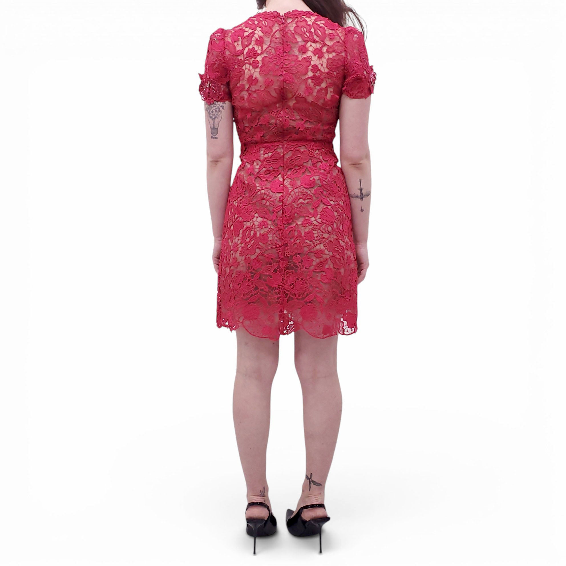 MARCHESA RUNWAY BERRY DEEP-V NECKLINE LACE MINI COCKTAIL DRESS - SIZE 0 - XS
