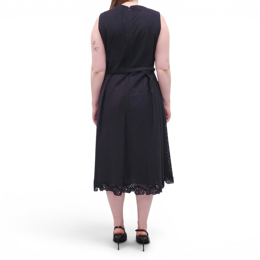 ERDEM BLACK EYELET DRESS WITH BELT DETAIL - SIZE 12