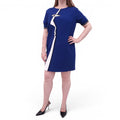 ANDREW GN NAVY DRESS WITH EMBROIDERED ABSTRACT FACE DESIGN - SIZE 44