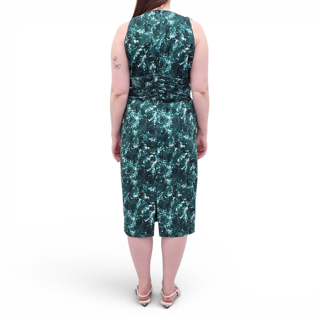 GIAMBATTISTA VALLI GREEN FLORAL DRESS WITH RIBBON SILK DETAIL - SIZE 38