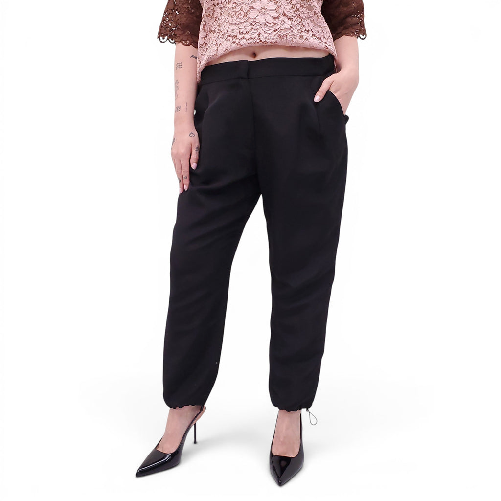 FABIANA FILIPPI BLACK TROUSERS WITH ELASTIC DETAIL AT BOTTOM - SIZE 46