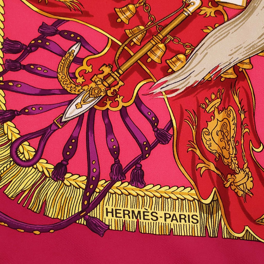 HERMÈS FUCHSIA PINK 'CAPARAÇONS' PATTERNED SCARF