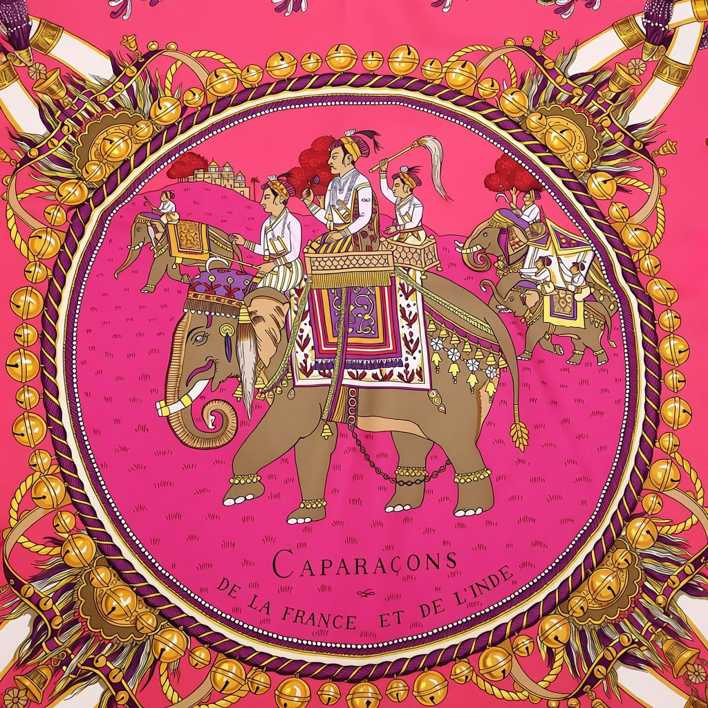HERMÈS FUCHSIA PINK 'CAPARAÇONS' PATTERNED SCARF
