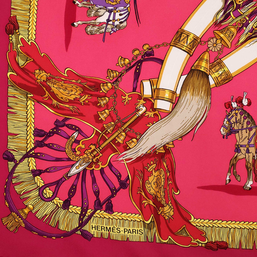 HERMÈS FUCHSIA PINK 'CAPARAÇONS' PATTERNED SCARF
