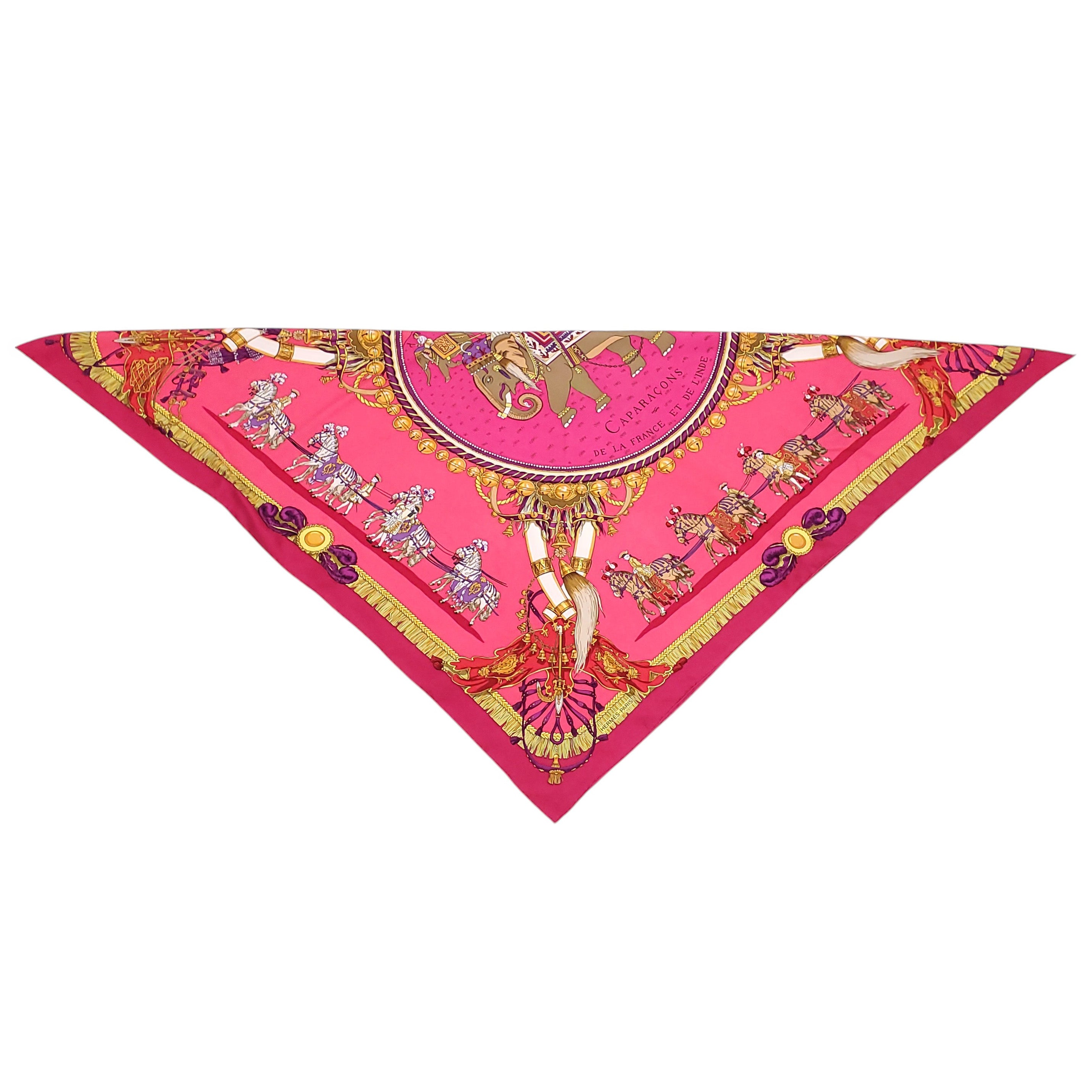 HERMÈS FUCHSIA PINK 'CAPARAÇONS' PATTERNED SCARF