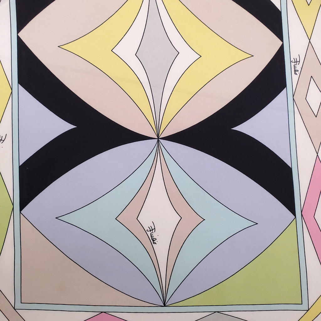 EMILIO PUCCI PASTEL AND BLACK GEOMETRIC PATTERNED SILK SCARF