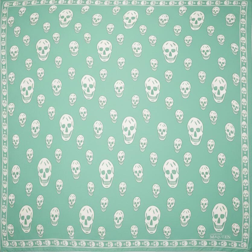 ALEXANDER MCQUEEN BRIGHT GREEN SKULL PATTERNED SCARF