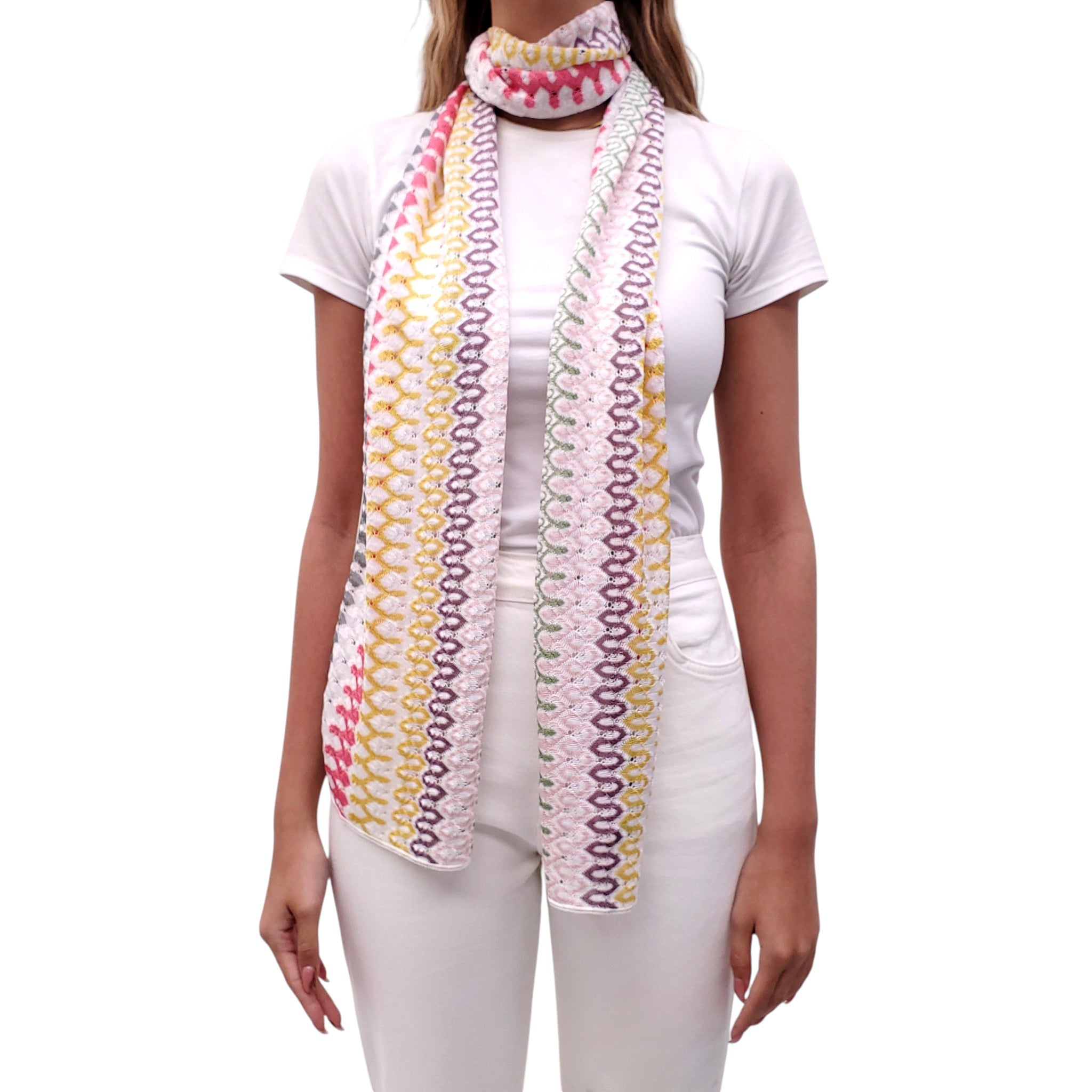 MISSONI PINK, YELLOW AND GREEN KNIT SCARF
