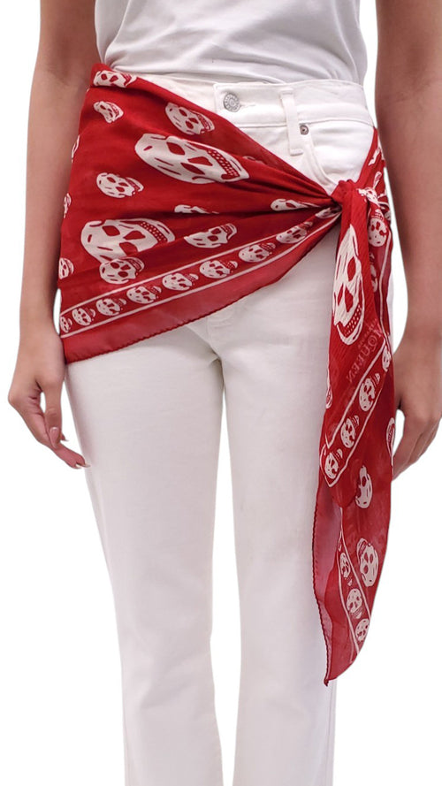 ALEXANDER MCQUEEN RED SKULL PATTERNED SCARF