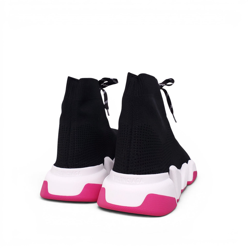 BALENCIAGA BLACK AND NEON ROSE SPEED 2.0 LACE-UP SNEAKERS - SIZE 39