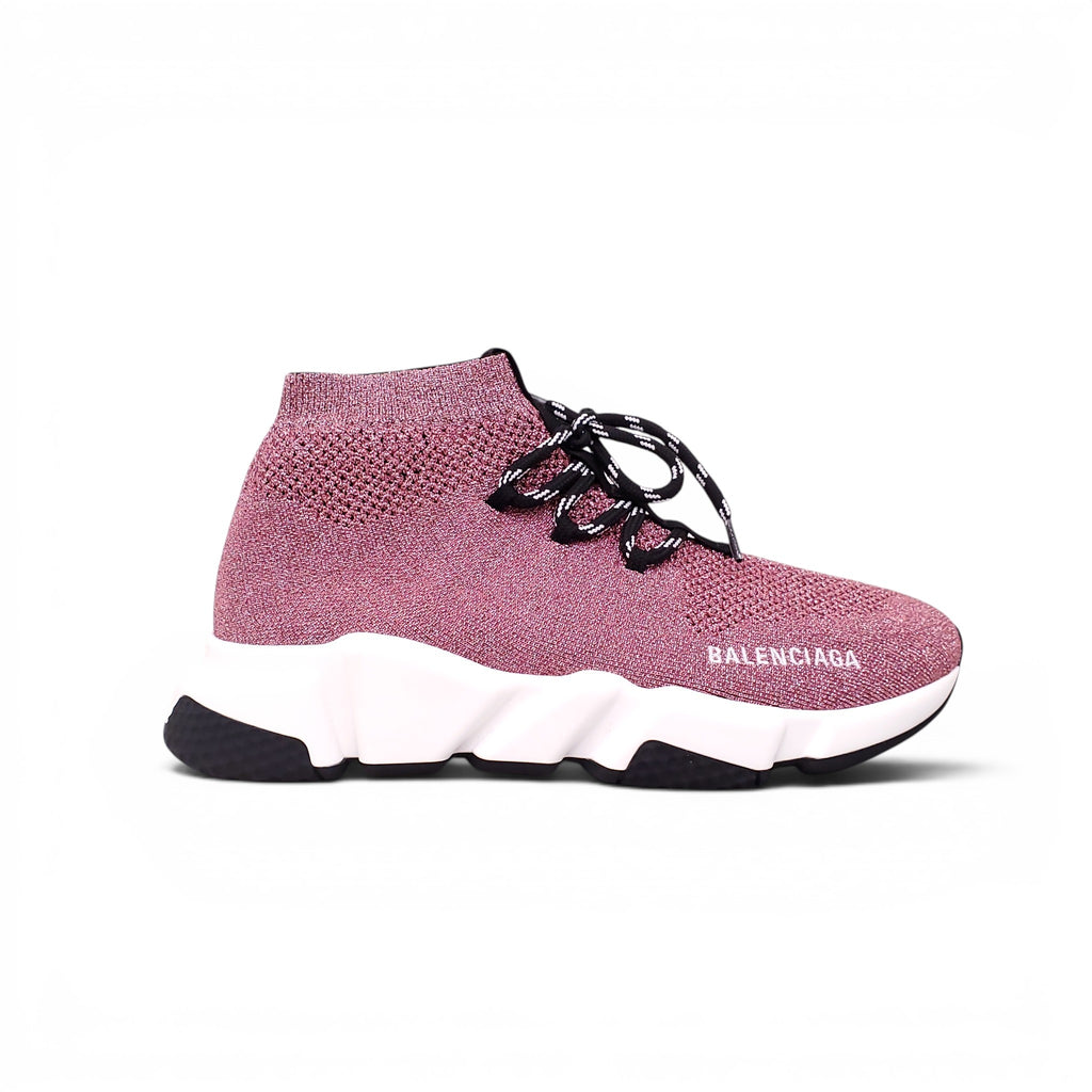 BALENCIAGA PINK GLITTER SPEED LT LACE-UP SNEAKERS - SIZE 39