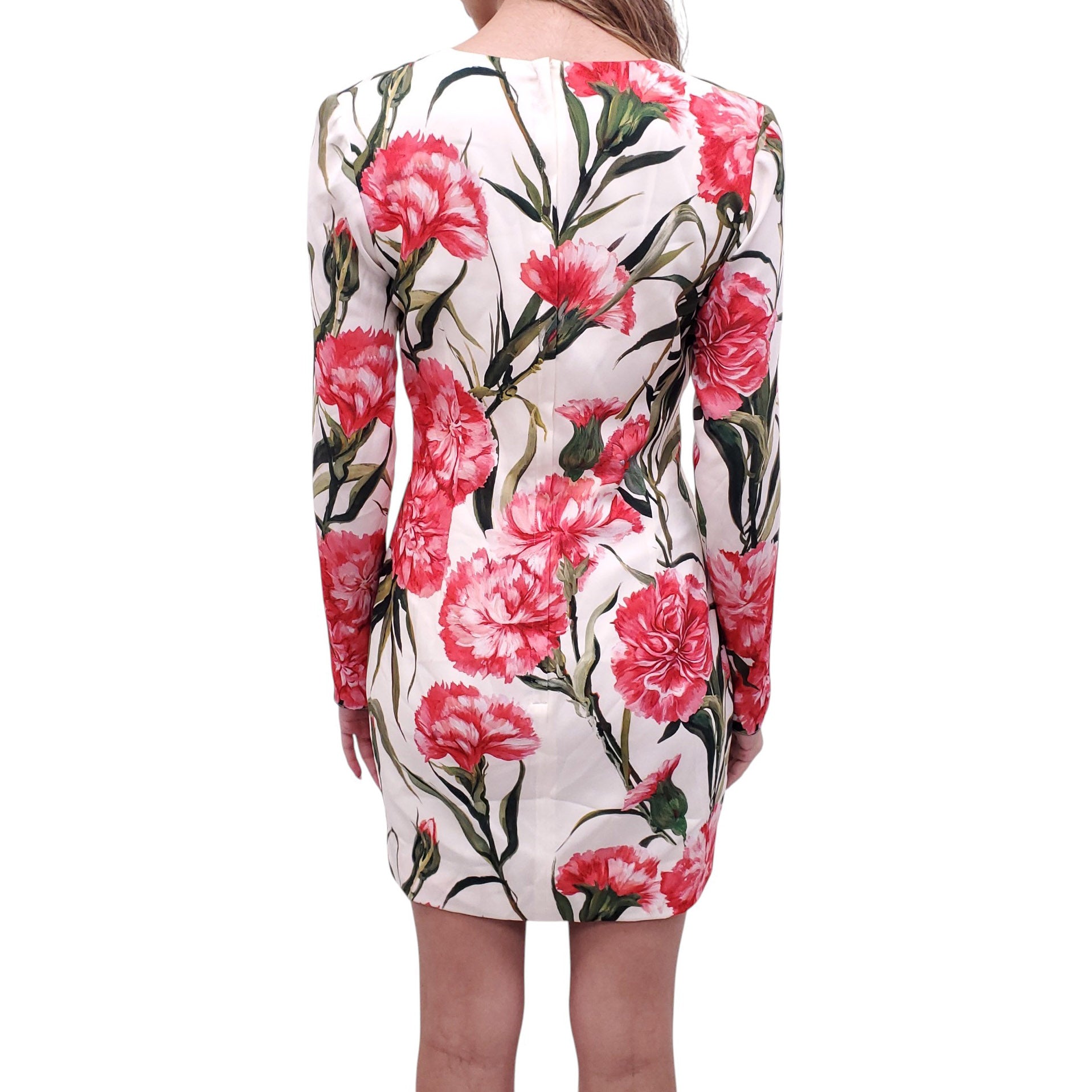 DOLCE & GABBANA WHITE AND PINK FLORAL CHARMEUSE MINI DRESS - SIZE 44