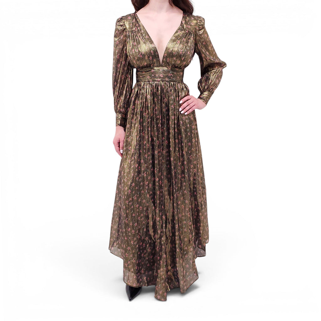 LOVESHACKFANCY GOLD FLORAL 'CYRENA' DRESS - SIZE 0