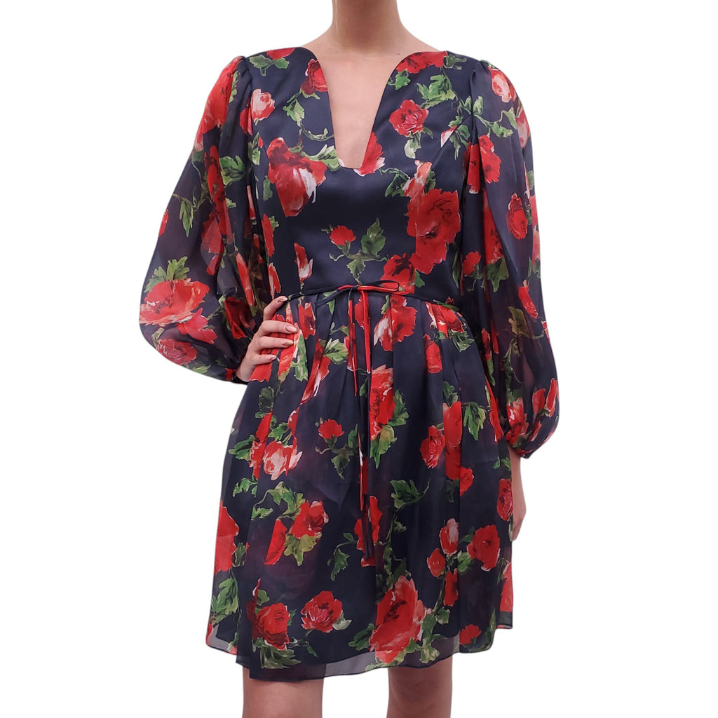 CAROLINA HERRERA ROSE PATTERNED MINI DRESS - SIZE 8