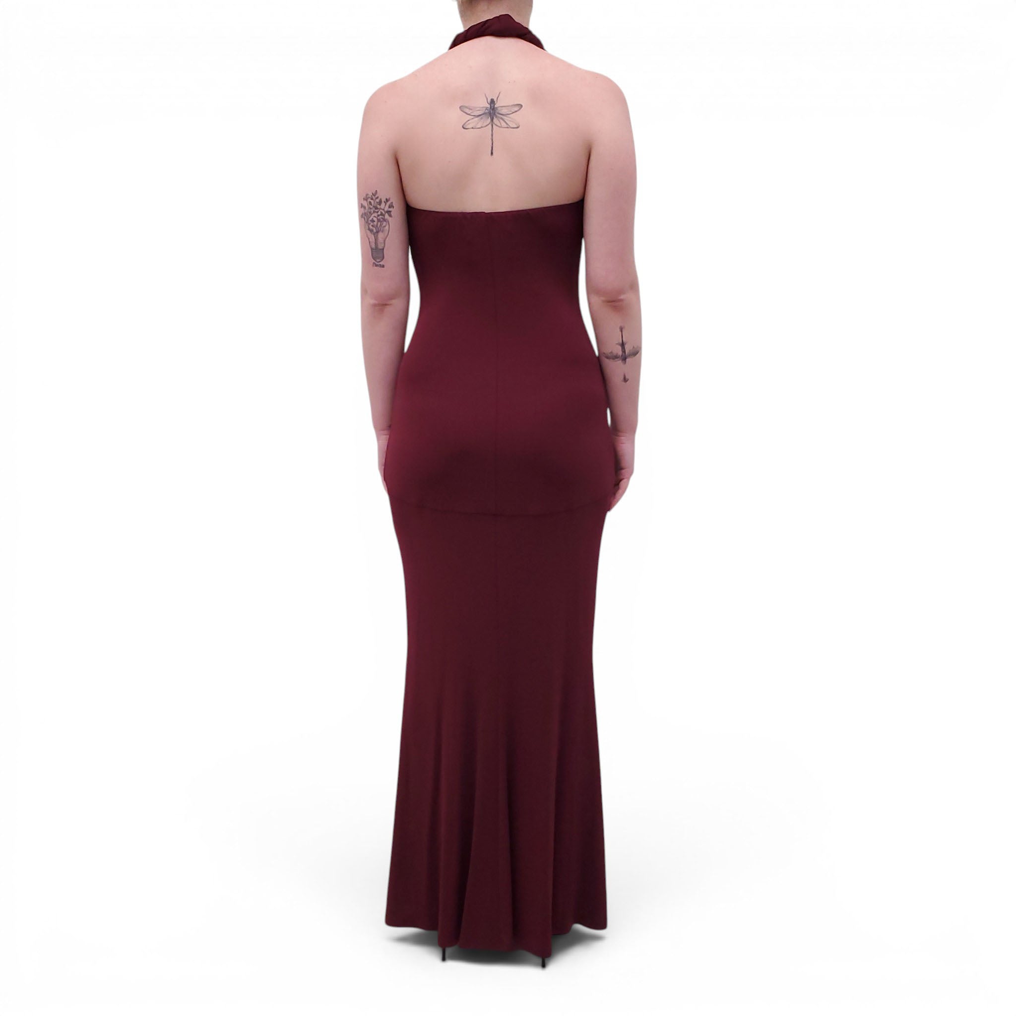 tove burgundy dress TOVE Eleanor Paneled Twisted Stretch-jersey Halterneck Maxi Dress - Women - Burgundy Dresses
