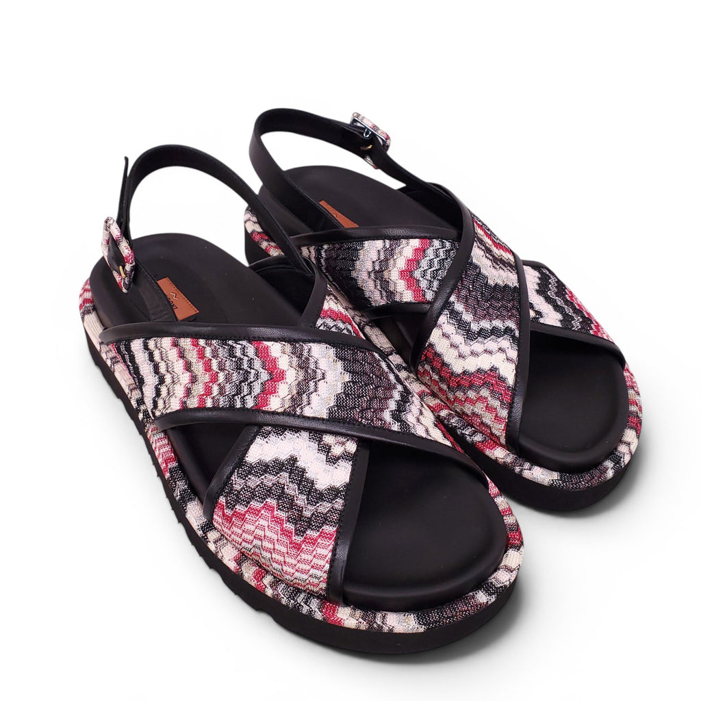 MISSONI BLACK AND MULTICOLOURED CHEVRON PATTERNED SANDALS - SIZE 40
