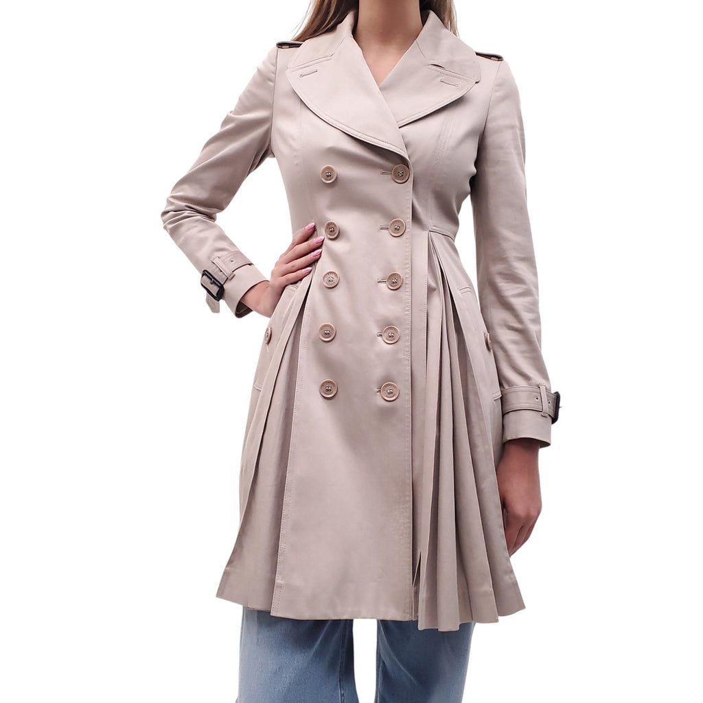 BURBERRY LONDON TRENCH COAT WITH PLEATED DETAIL - SIZE US 2
