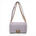CHANEL GREY LEATHER CHEVRON BOY BAG