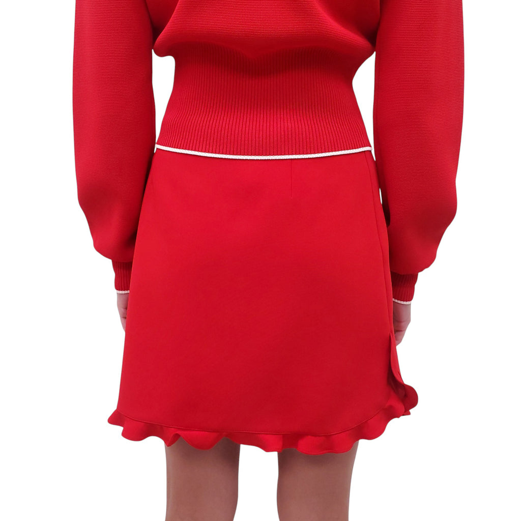MIU MIU RED SKIRT WITH RUFFLE TRIM - SIZE 42