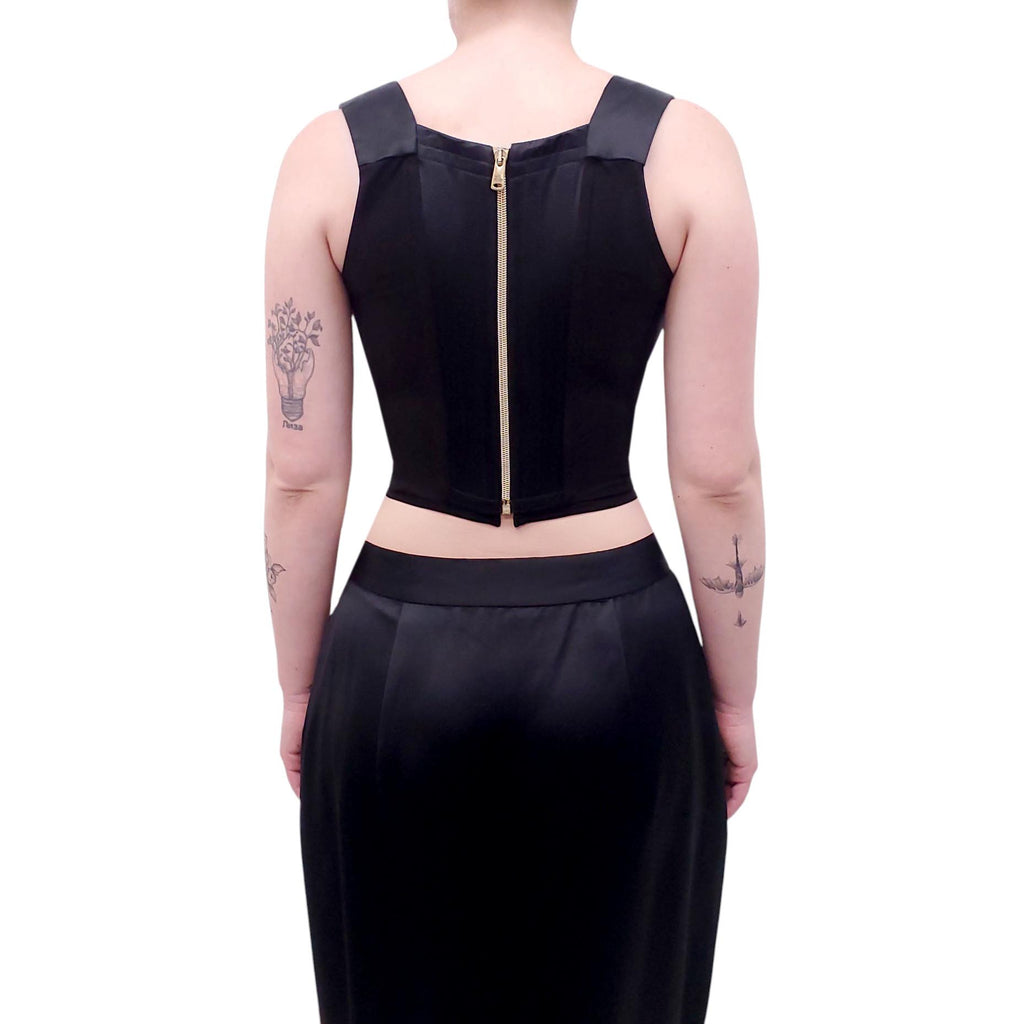 VIVIENNE WESTWOOD BLACK SATIN CORSET TOP - SIZE 40