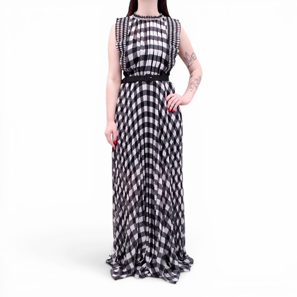 SELF-PORTRAIT BLACK AND WHITE GINGHAM PRINTED DRESS - SIZE US 6
