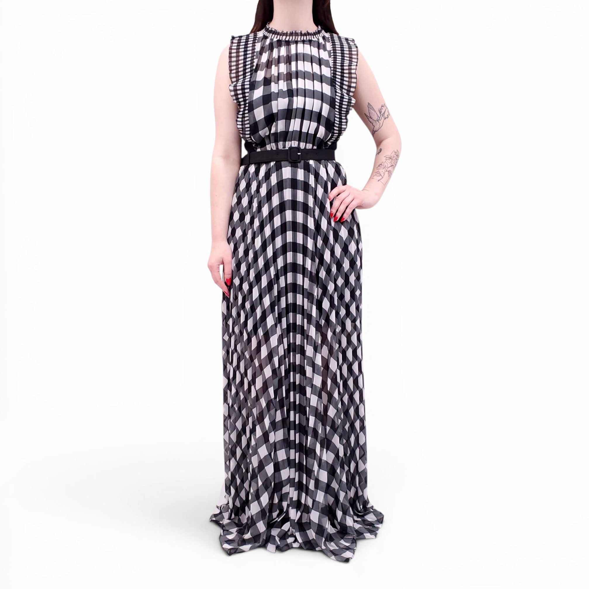 SELF-PORTRAIT BLACK AND WHITE GINGHAM PRINTED DRESS - SIZE US 6