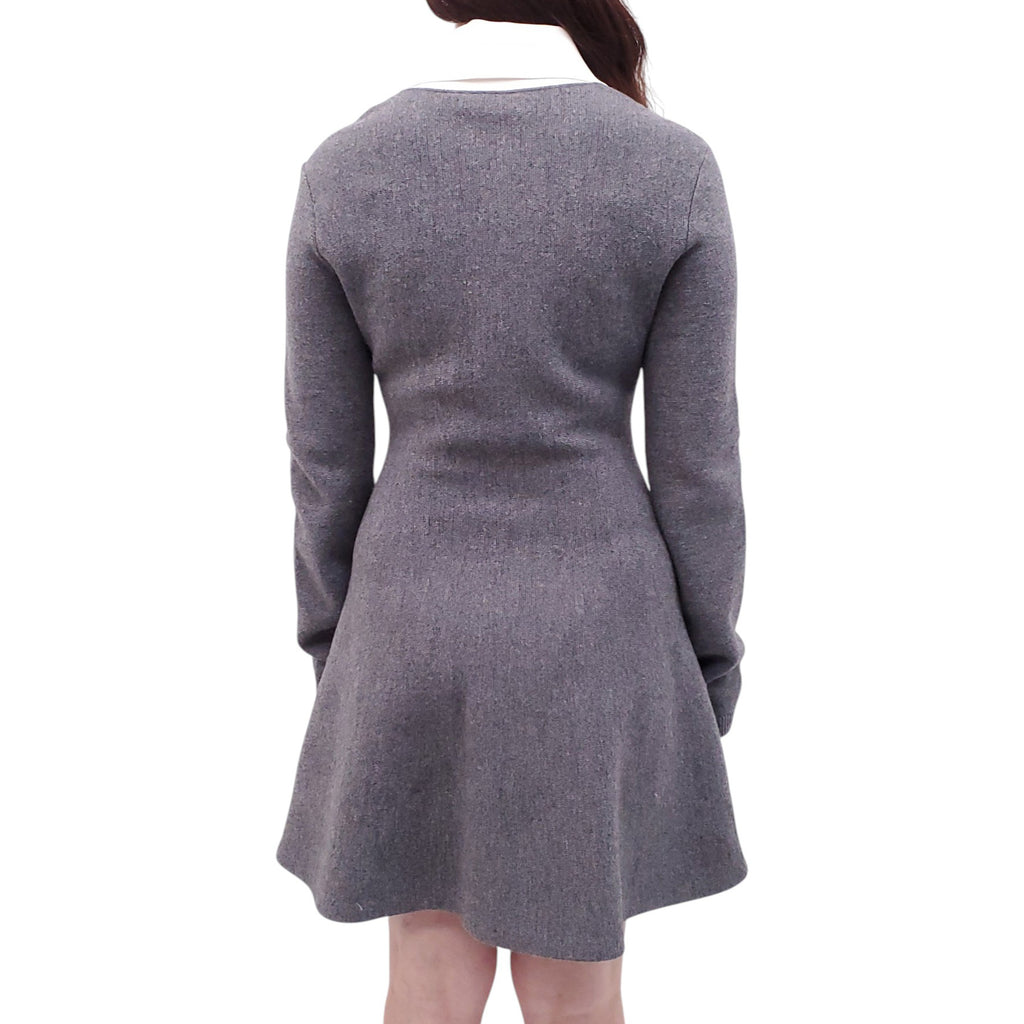 SELF-PORTRAIT GREY KNIT DRESS WITH FLORAL BROOCH DETAIL - SIZE M