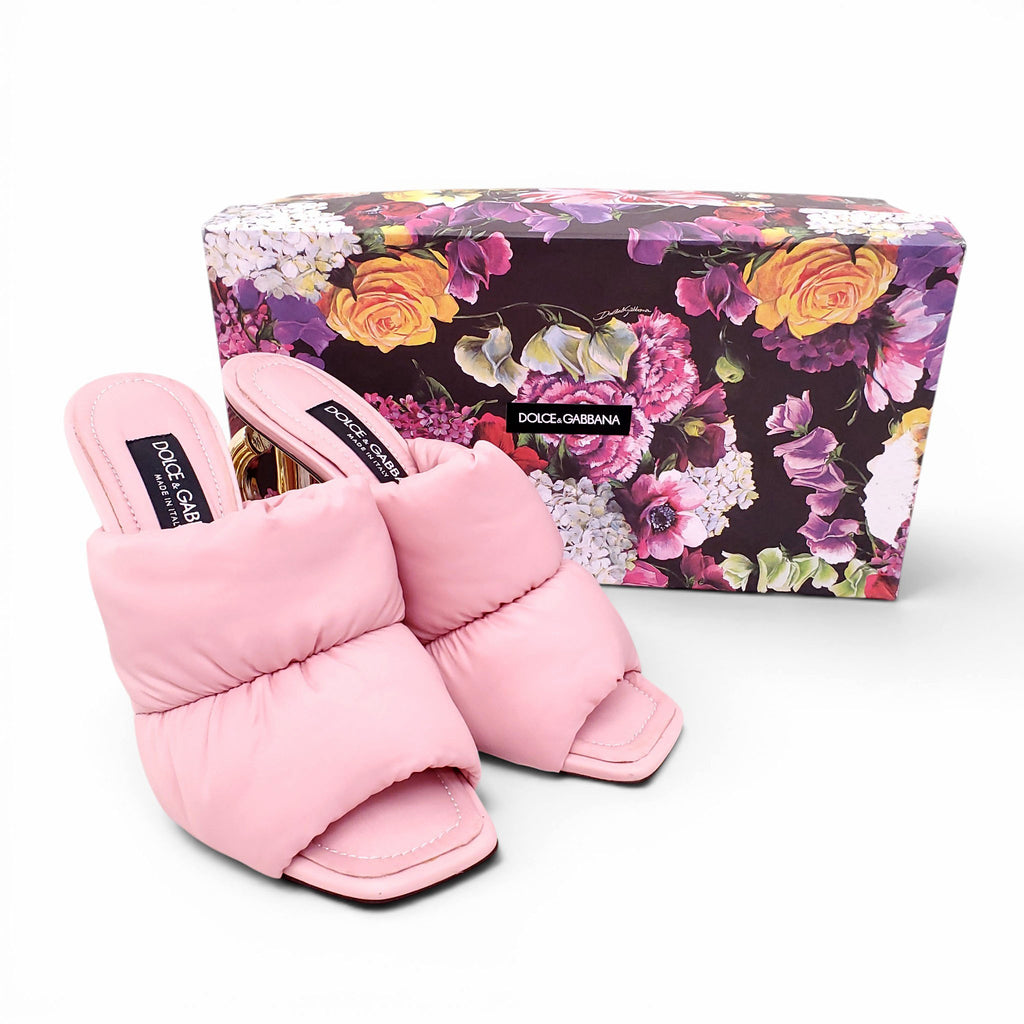 DOLCE & GABBANA PINK PUFFER LOGO HEELS - SIZE 41