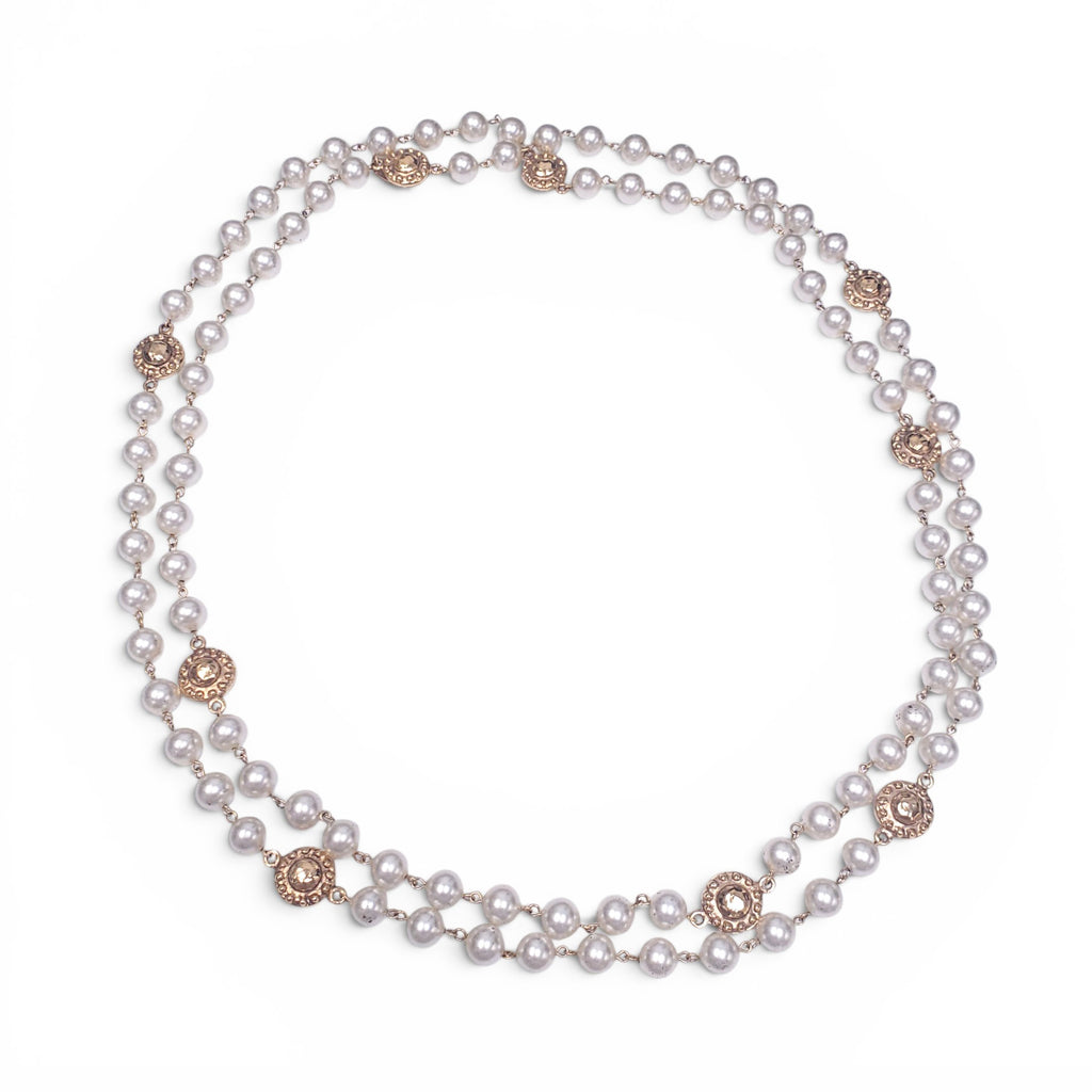 CHANEL FAUX PEARL STUDDED DOUBLE STRAND NECKLACE