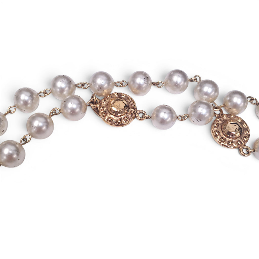 CHANEL FAUX PEARL STUDDED DOUBLE STRAND NECKLACE