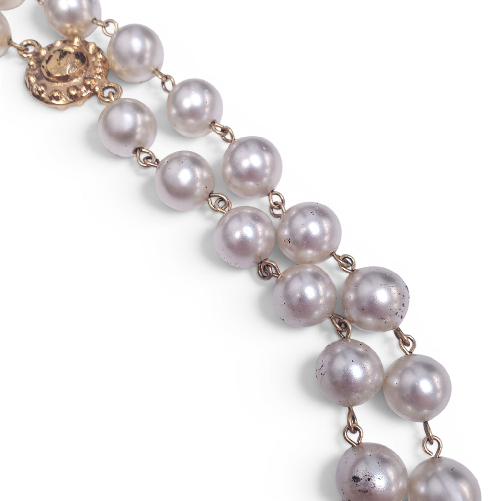 CHANEL FAUX PEARL STUDDED DOUBLE STRAND NECKLACE