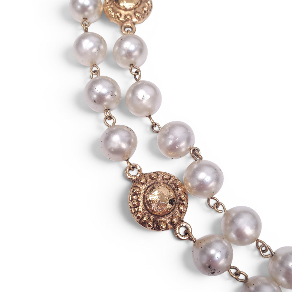 CHANEL FAUX PEARL STUDDED DOUBLE STRAND NECKLACE