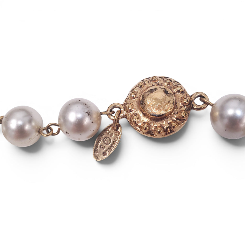 CHANEL FAUX PEARL STUDDED DOUBLE STRAND NECKLACE