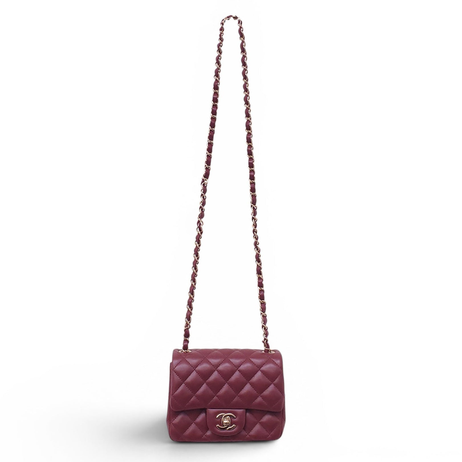 CHANEL BURGUNDY LAMBSKIN MINI SQUARE FLAP BAG