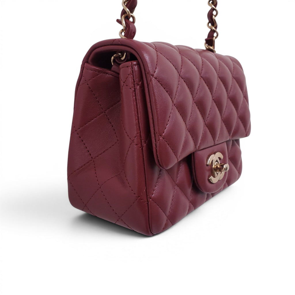 CHANEL BURGUNDY LAMBSKIN MINI SQUARE FLAP BAG