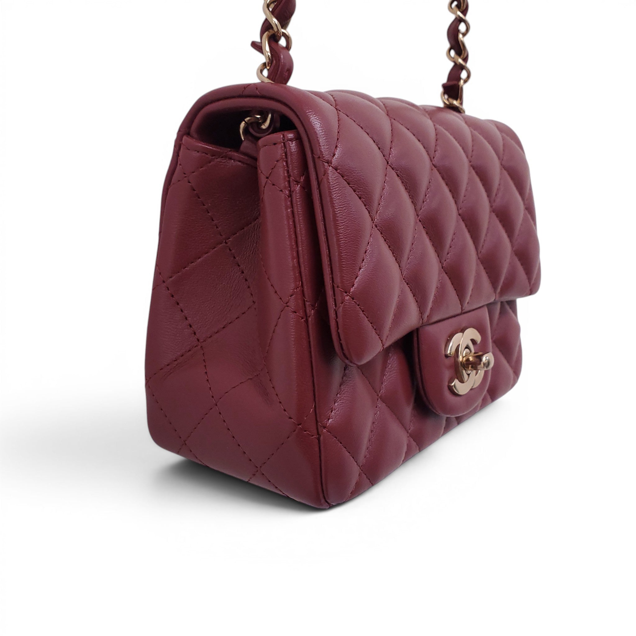 CHANEL BURGUNDY LAMBSKIN MINI SQUARE FLAP BAG