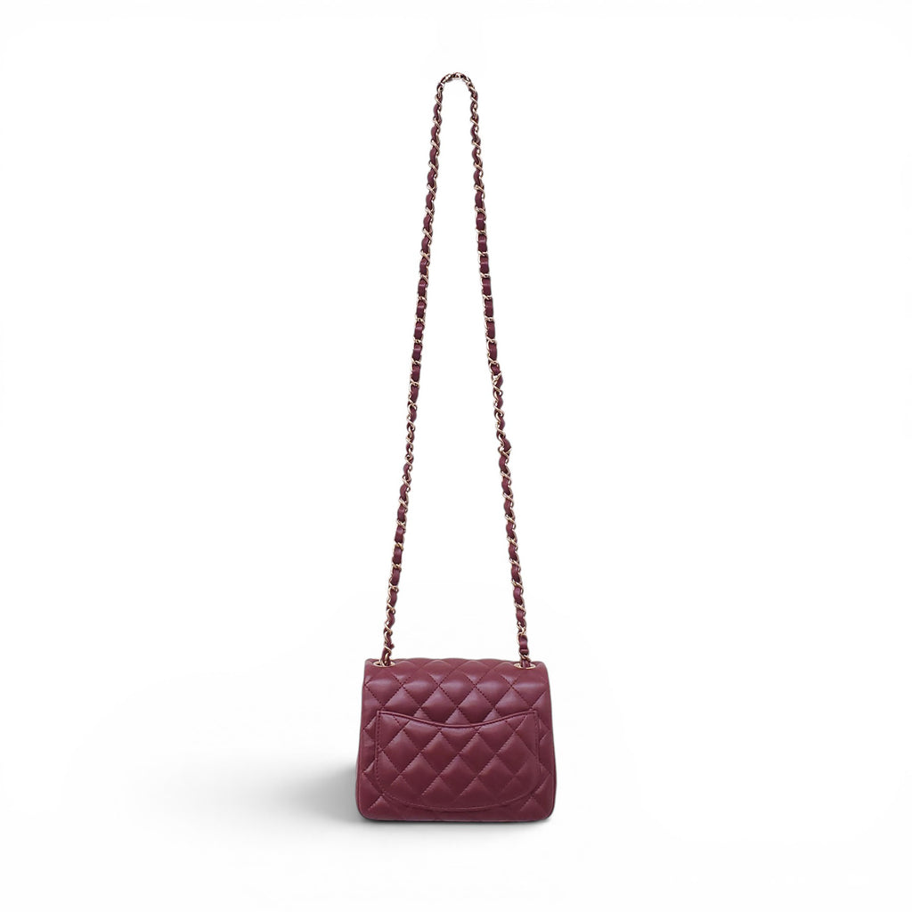 CHANEL BURGUNDY LAMBSKIN MINI SQUARE FLAP BAG