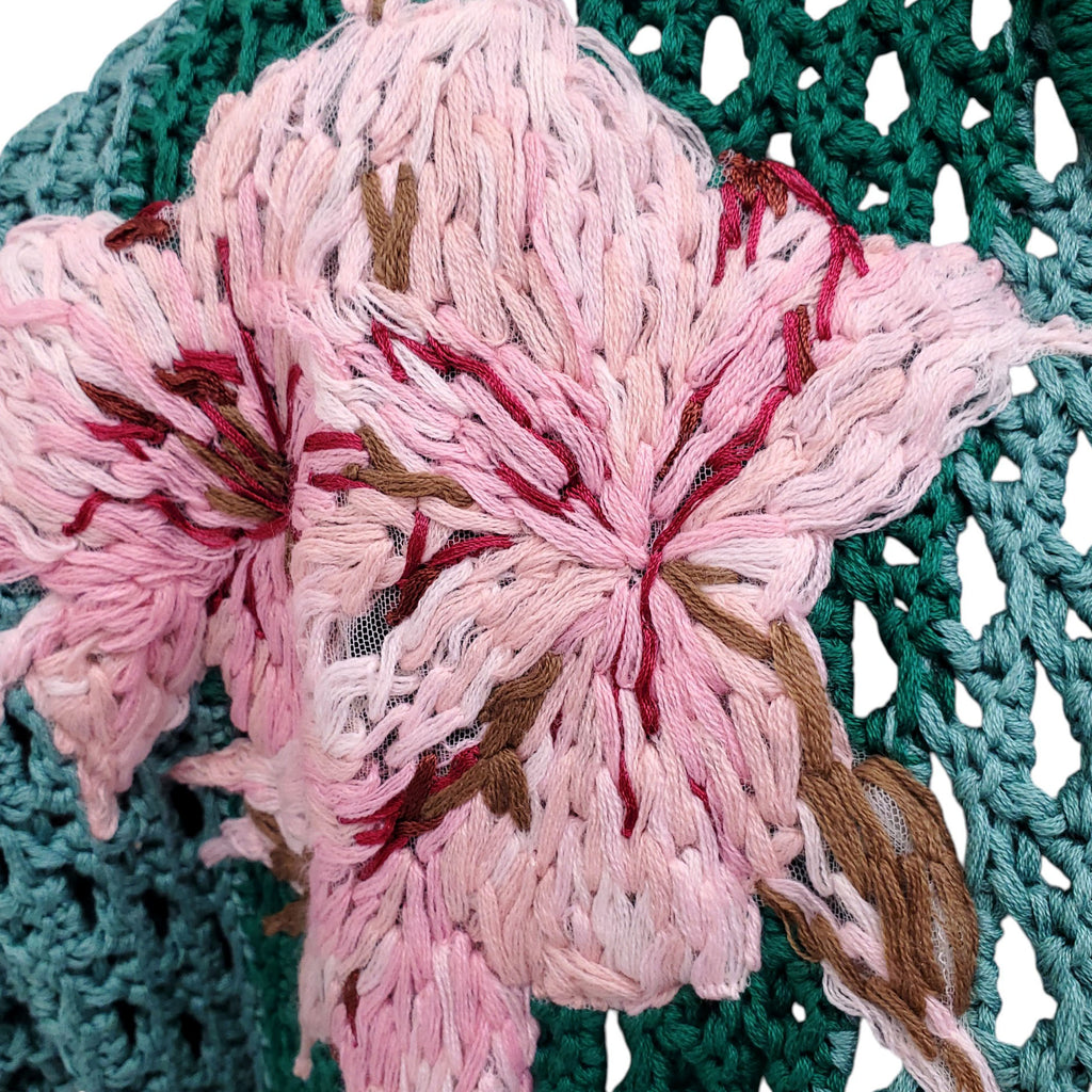 VALENTINO GREEN AND PINK CROCHET KNIT CARDIGAN - SIZE L