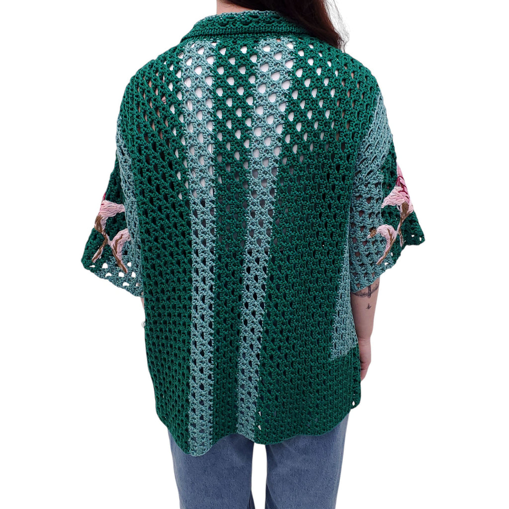 VALENTINO GREEN AND PINK CROCHET KNIT CARDIGAN - SIZE L