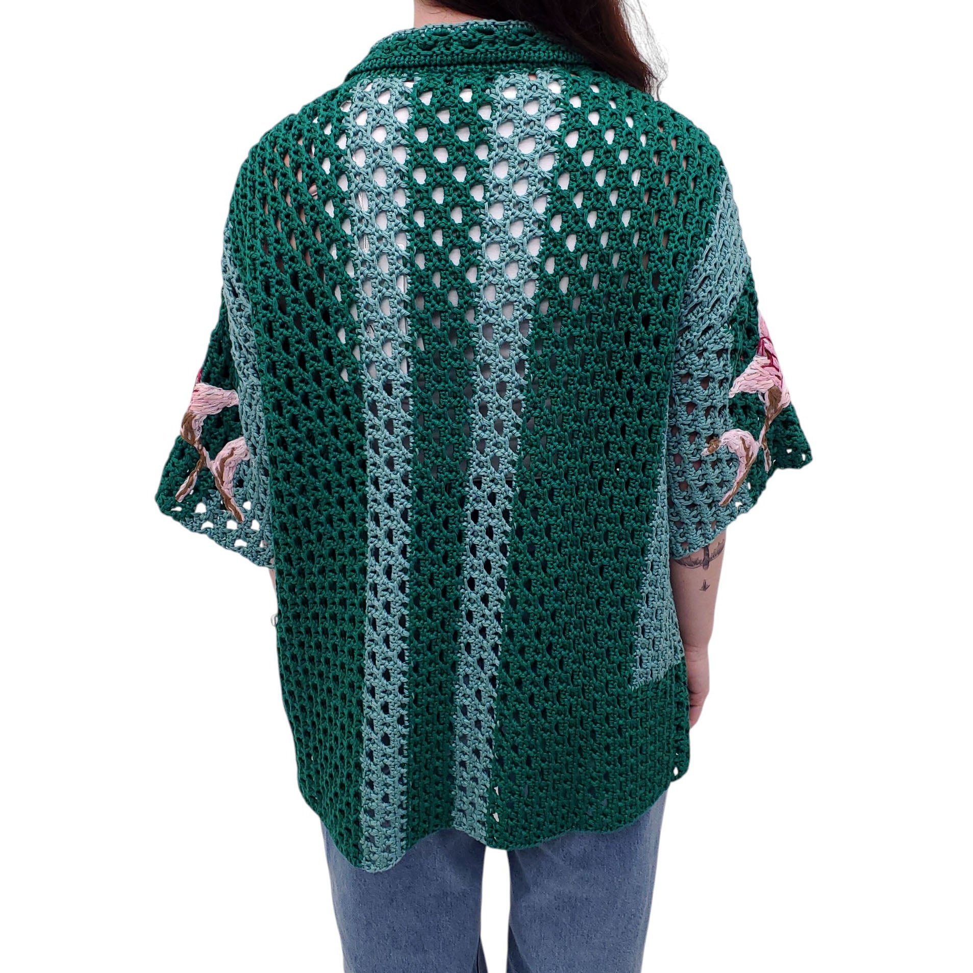 VALENTINO GREEN AND PINK CROCHET KNIT CARDIGAN - SIZE L