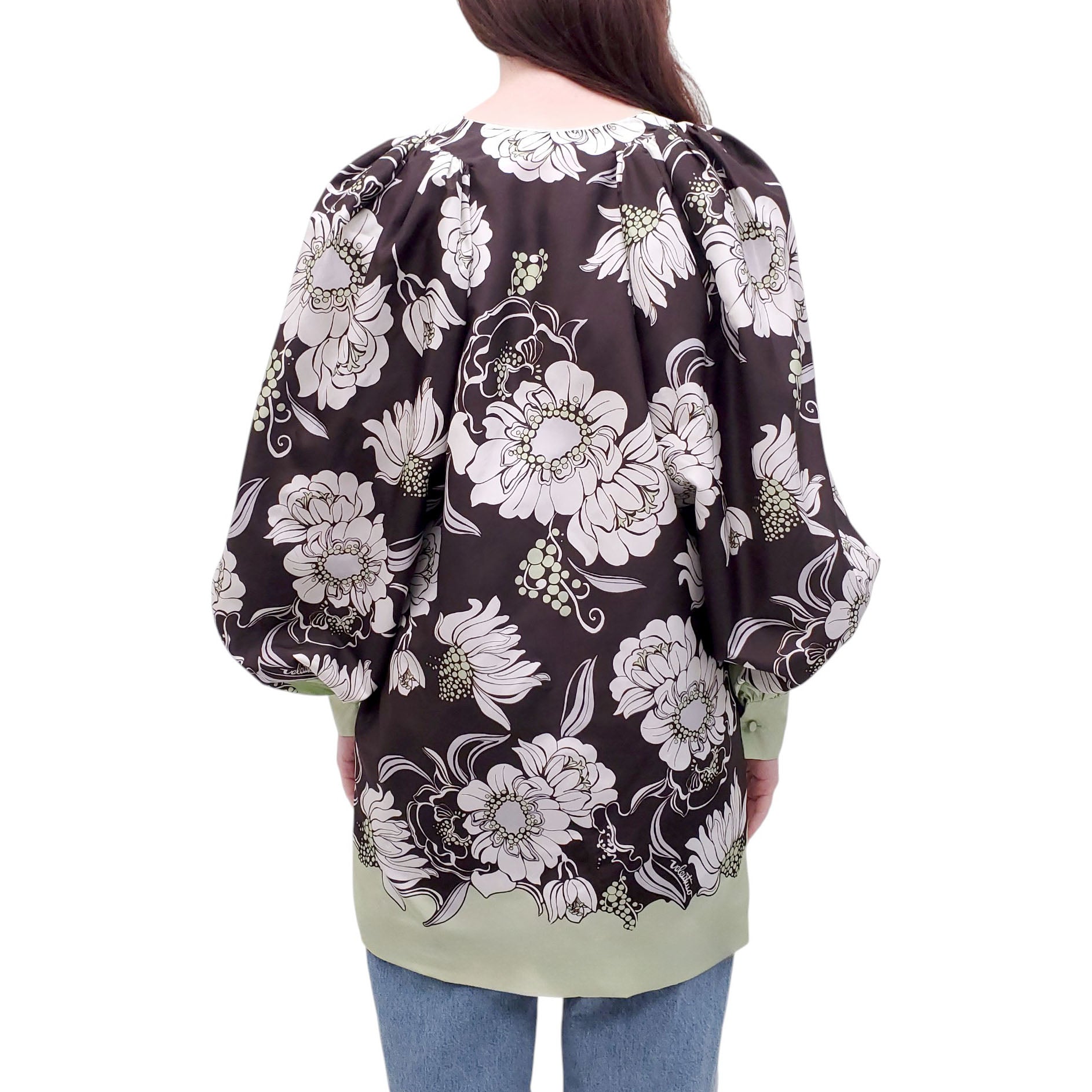 VALENTINO BLACK AND MINT GREEN PATTERNED BLOUSE - SIZE 40