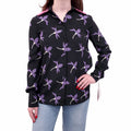 VALENTINO BLACK AND PURPLE FLORAL PATTERNED SILK BLOUSE - SIZE 38