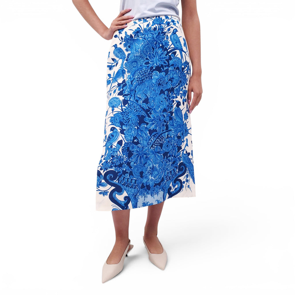 VALENTINO CREAM AND BLUE FLORAL PATTERNED SKIRT - SIZE 42